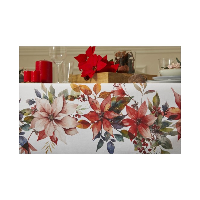 MANTEL NAVIDEÑO ANTIMANCHAS POINSETTIA 8275 150*250 DE ATENAS