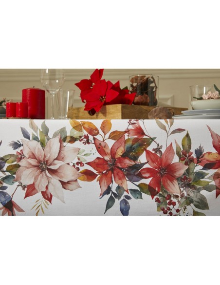 MANTEL NAVIDEÑO ANTIMANCHAS POINSETTIA 8275 150*250 DE ATENAS