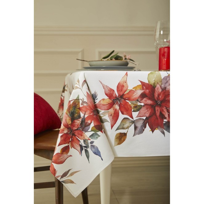 MANTEL NAVIDEÑO ANTIMANCHAS POINSETTIA 8275 150*250 DE ATENAS