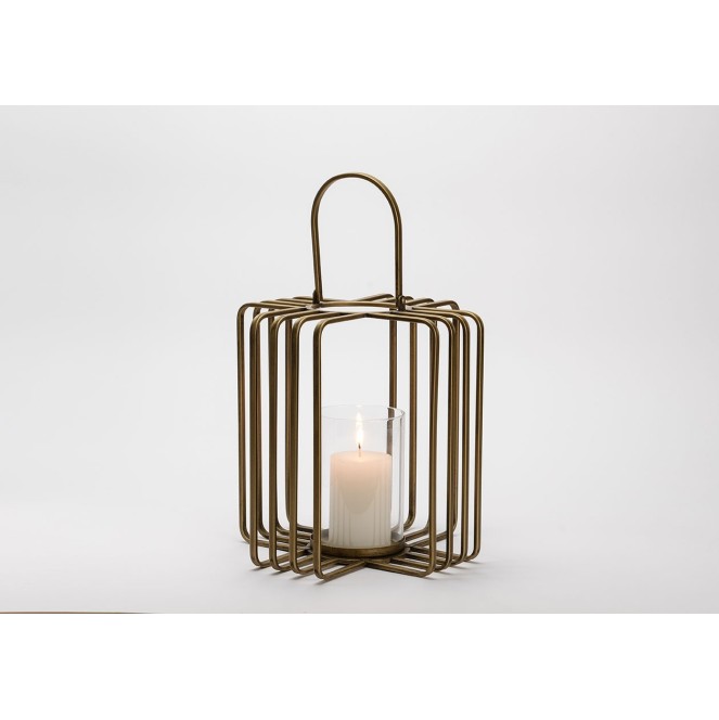 portavelas farol metal dorado